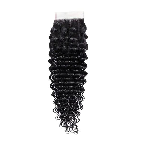Brazilian Deep Wave Hair 4x4 T Part Lace Closure 12 -14"Natural Black Color