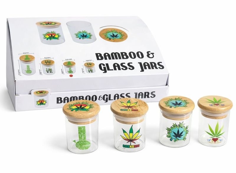 1 Set 12 Bamboo &amp; Glass Storage Jars
