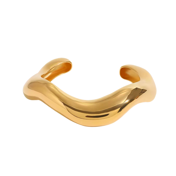 Wave-Shaped Cuff Bangle Bracelet 18K Gold Plated Stainless Steel