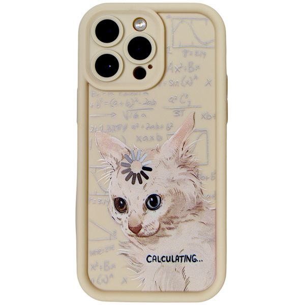 Beige - Phone Case with Bubble Edge &amp; Exhausted Cat - Iphone 14 Pro Max