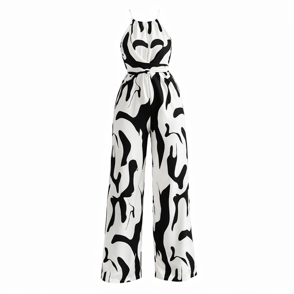 Milk Pattern Halter Jumpsuit - Black/White