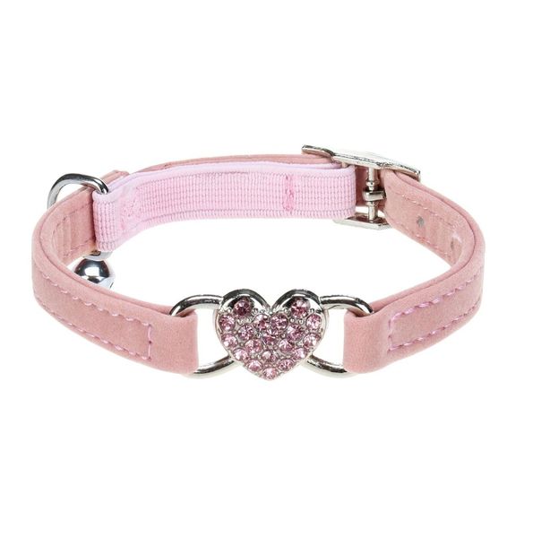 Adjustable Soft Velvet Kitten Collar With Heart-shaped Pendant And Bell