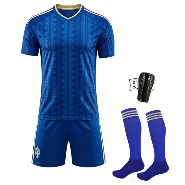 Boys Blank Football Soccer Jersey Set - Blue/Gold - 4 Piece - Sweden25/26