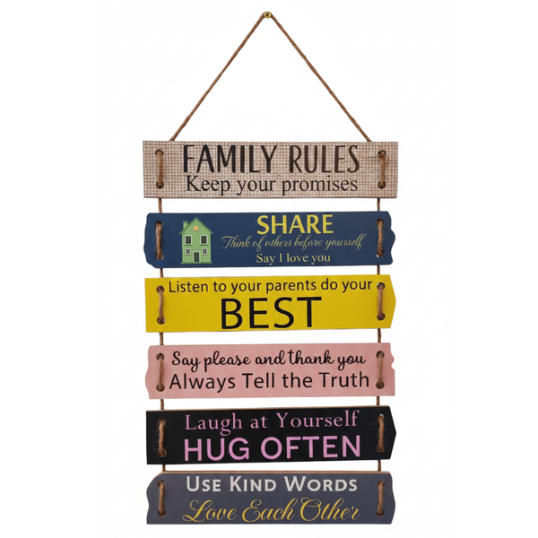 Colorful Wooden Family Rules Wall Art - "Keep Your Promises