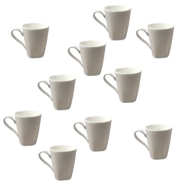 White Ceramic Coffee Mug Set - Classic Design - 10cm - 10 Piece Set