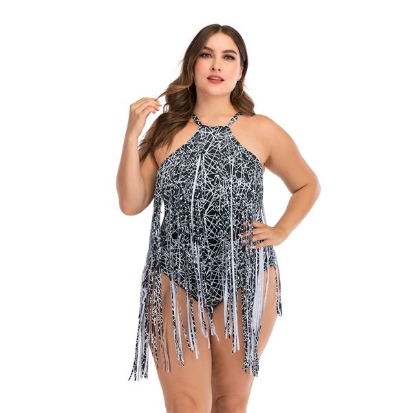 Iconix Plus Size Black Static Tassel Swimwear