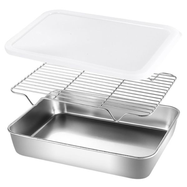 Kitchen Stainless Steel Cooking &amp; Cooling Roasting Tray With Lid 3 Piece - 31cm