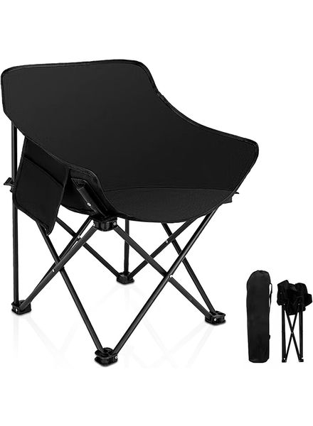 Heavy Duty Folding Camping Chairs with Side Pockets, Black