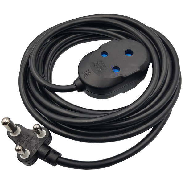 5m Black Heavy Duty 16A Extension Electrical Lead / Cable: Double Coupler