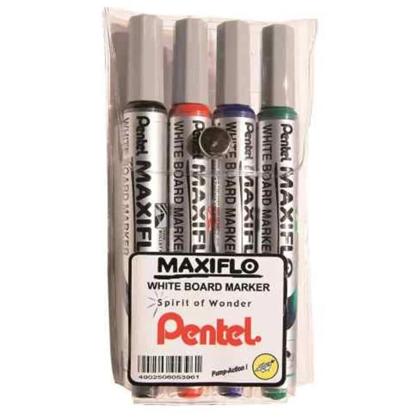 Pentel Maxiflow Whiteboard Marker Assorted MWL5S-4 Set of 4