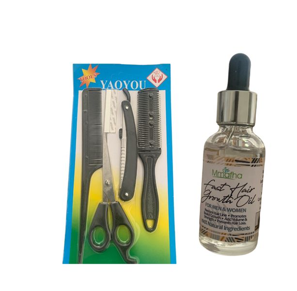 Hair Cutting Scissors Kit with 2 Combs, Barber Razor &amp; hair Growth Oil
