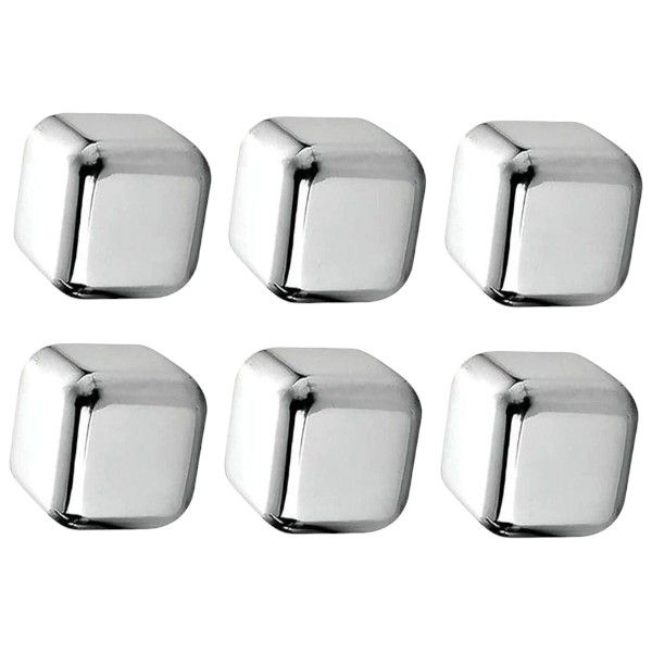 6pcs - Stainless Steel Reusable Ice Cubes - Silver