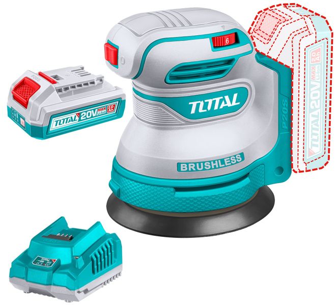 Total Tools 20V Lithium-ion Random Orbit Sander with Battery&amp;Charger