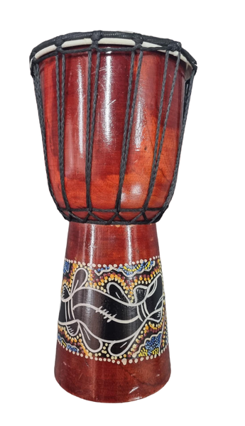 Djembe Hand Drum Black Gecko Blue Painted Dots 30cm x 16cm