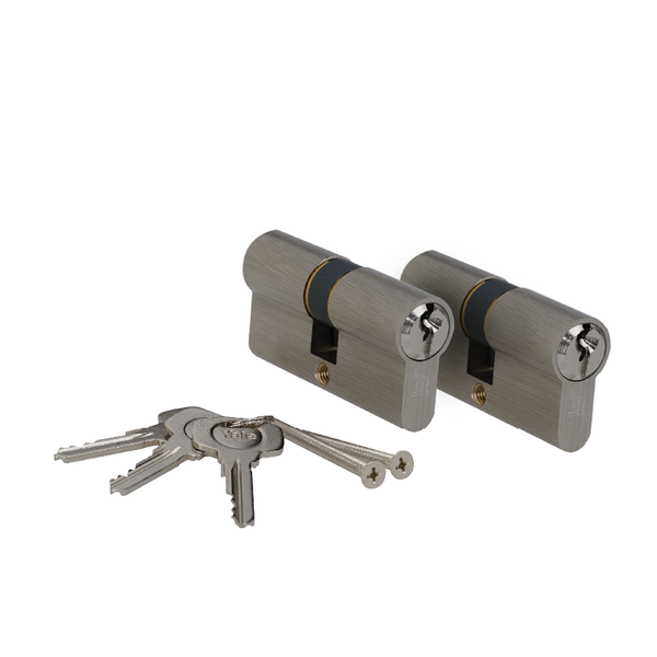 64mm Euro Profile Cylinder Satin Nickel With Offset Cam Duo Pack