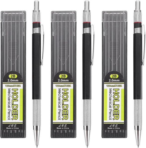 Automatic Mechanical Pencil Set 2.0mm Lead 3 Sets with Lead Refills