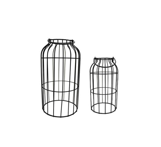 2 Piece Metal Cage Candle Holder Black