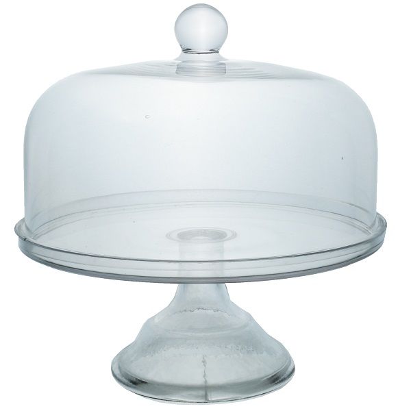 Cake Stand Glass Footed with Dome - 26 x 26cm
