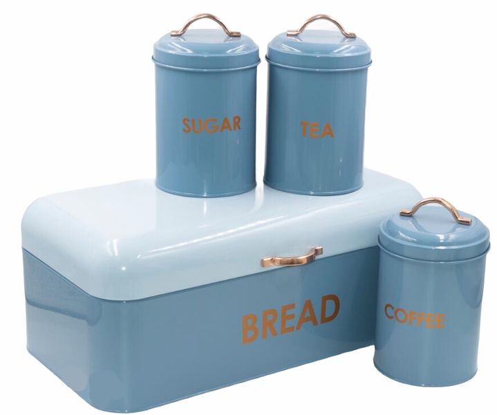 Continental Homeware Two-Tone Bread Bin with 3 Piece Canister Set - BLUE