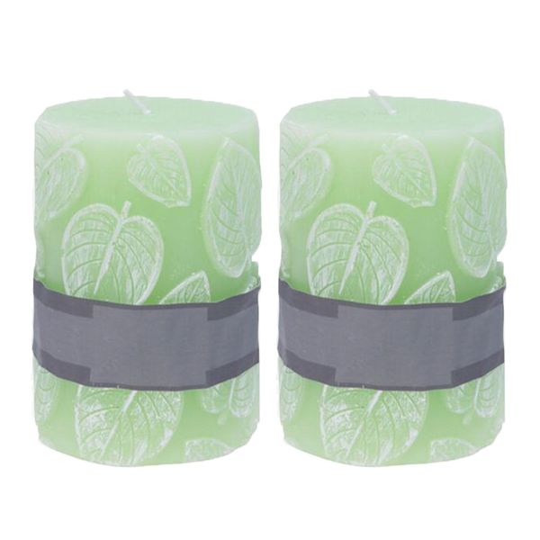 Wax Candle with Leaf Print - Homer Decor Candle Set of 2