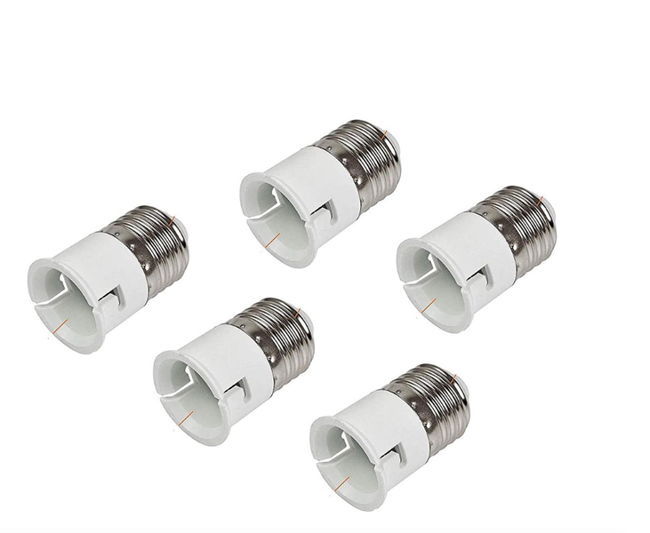 5 Pack - B22 Bayonet Light Bulb to E27 Screw Lamp Socket Converter Adapter