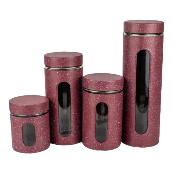 Canister Set 4 Piece Metal Dots