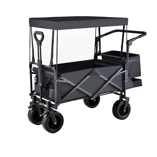 8 Inch All-Terrain Family Foldable Wagon - Utility Cart with Canopy Storage