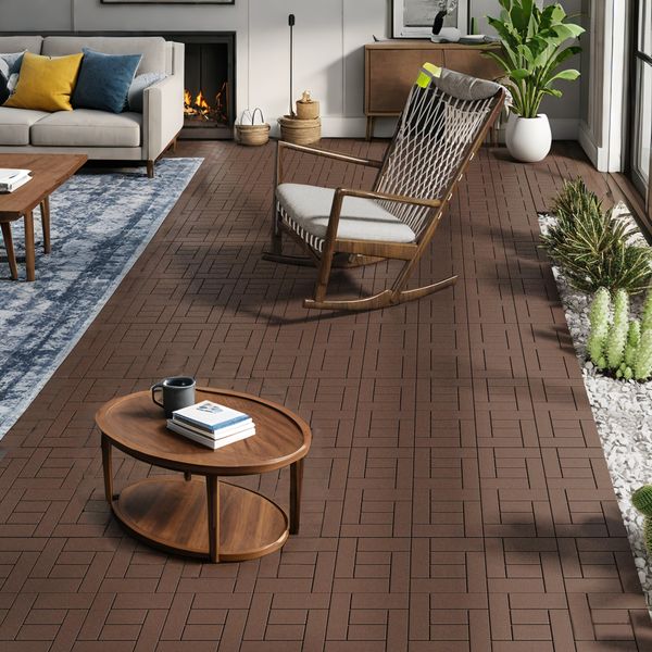 Outdoor DIY Interlocking Deck Tiles - Brown