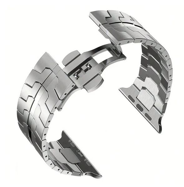 Stainless Steel Link Strap With Butterfly Clasp For Apple Watch - Silver