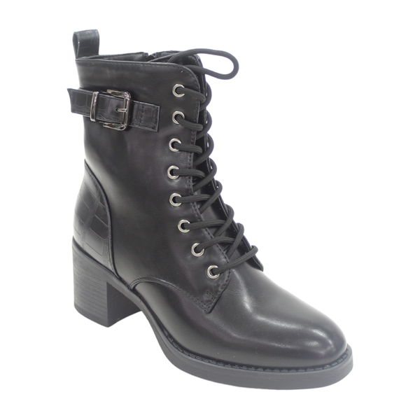 Lamara Paris Maddy Biker Lace-up 6.cm Heel Ankle Boot Black