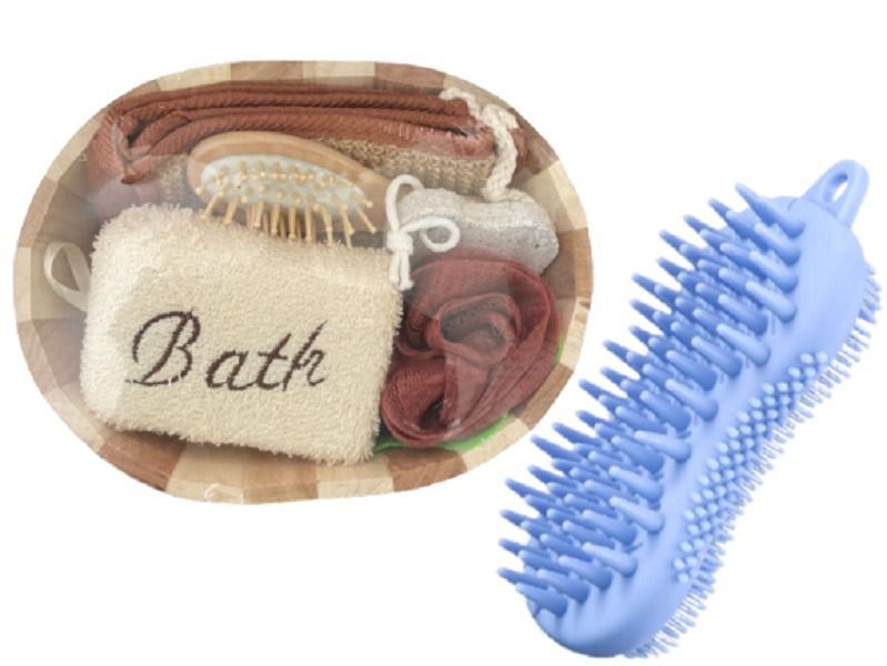Wooden Bath Set And Massage Silicone Bath