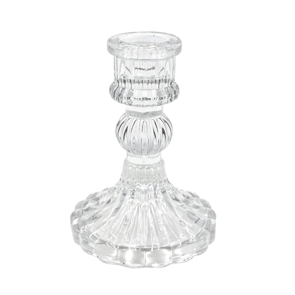 Ribbed Clear Glass Candle Holders