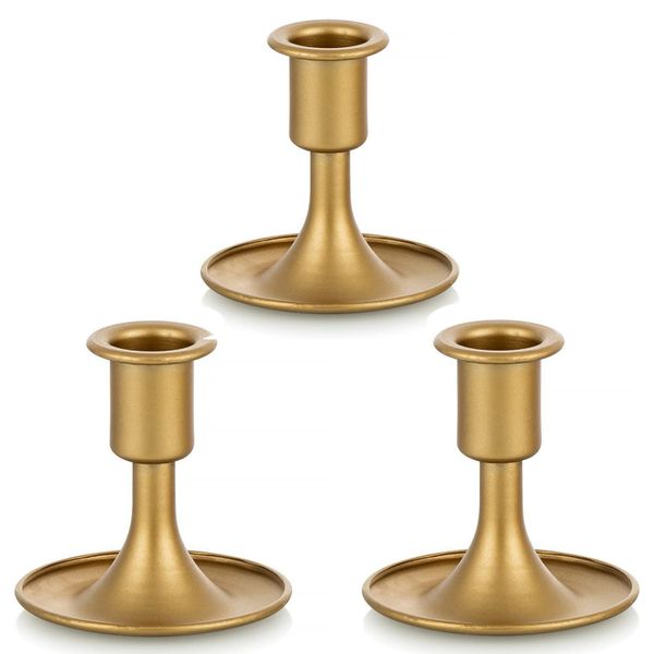 QYNIAL 3 Pack Gold Alloy Taper Candle Holders with Vintage Curly Base