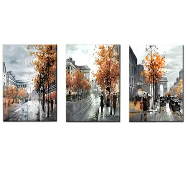Canvas-Art-3 Pieces Berlin City Street Autumn Landscape Abstract Wall Art