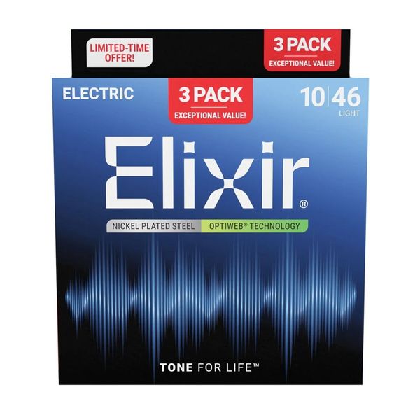 Elixir Optiweb Nickel Plated Light Electric Guitar Strings (10-46) - 3 Pack