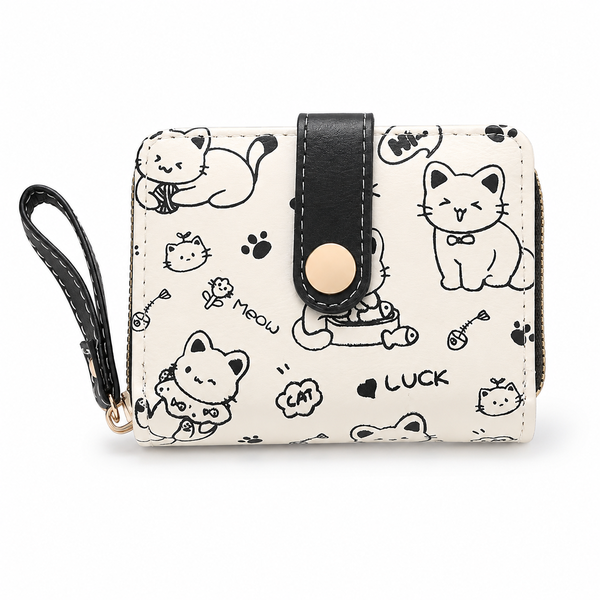 Cute Bear Print Tri Fold Wallet Women Small Coin Purse Card Holder