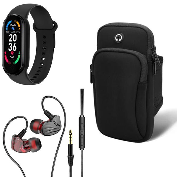 HIFI Earphone 6D Surround Bass S2000+ M6 Smart Band + Arm Bag For Cellphone