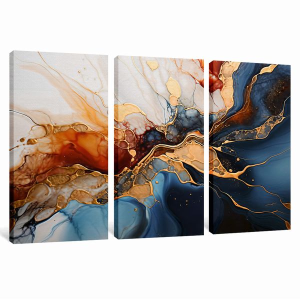 Trendy Luxury Marble 3 Piece Abstract Canvas Wall Art Deco