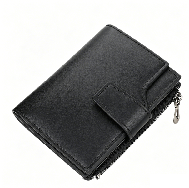 Black Short Wallet Multi Card Holder Zip Coin Purse