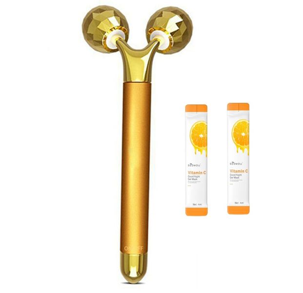 24k Gold Y-Shape 3D Electric Face &amp; Body Massager &amp; 2x4ml Vitamin C Sachet