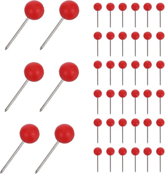 300pcs Crimson 5×11mm Plastic Push Pins for Map Round Bead Heads, Solid