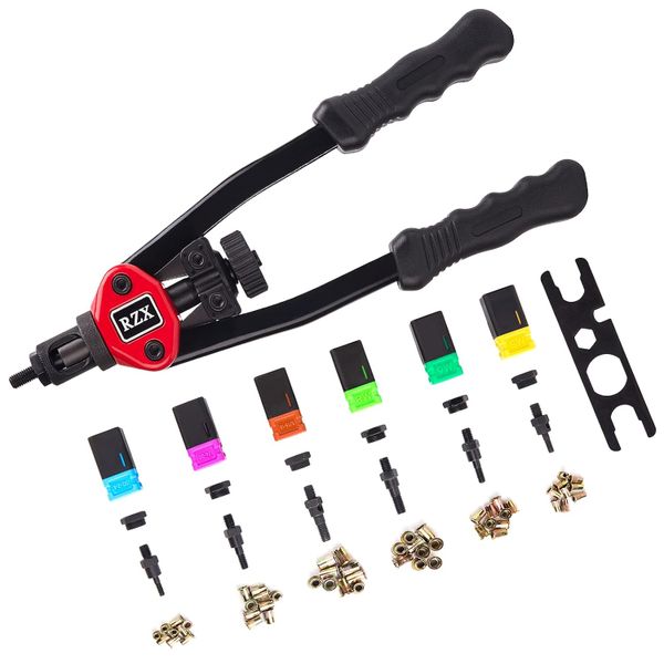 Dual-Handle Manual Rivet Nut Gun Kit With 60 Nuts - Heavy Duty Riveter