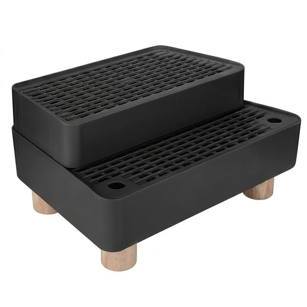 2 Step Cat Litter Box Ramp Anti-Tracking Entry Step with Wood Base