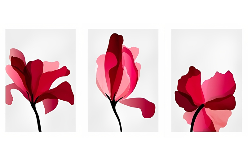 Posters (Unframed) - Set of 3 Red Art Flower