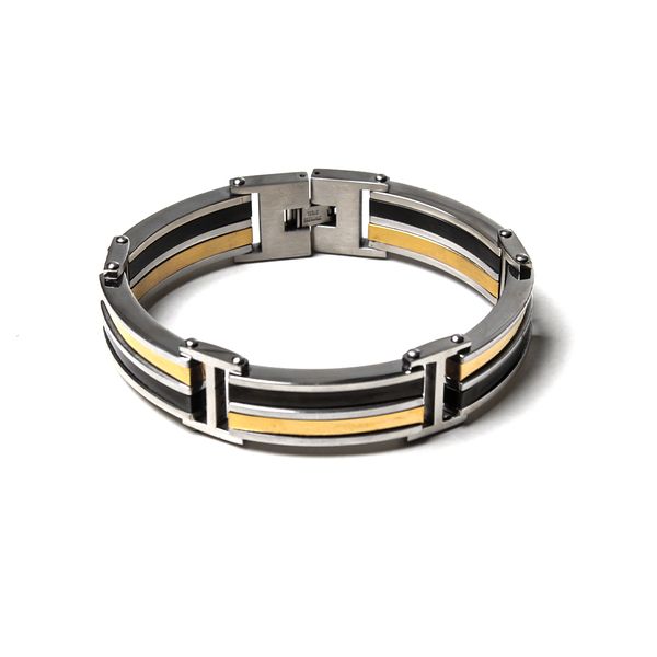 Stainless Steel Link Bracelet Silver, Black and Yellow