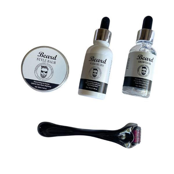 Set of 3 Men's Beard Master Grooming Kit and a Derma Roller