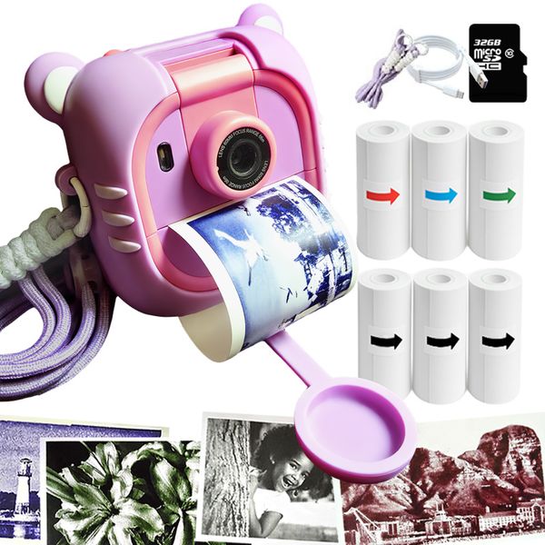 4 Colour Cute Instant Print Camera Toy Camera for Kids Flip Lens Purple1080
