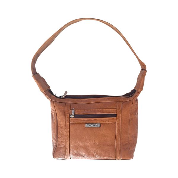 Leather Womens Shoulder Handbag | Underarm | Multi-pockets - Tan | MIRELLE