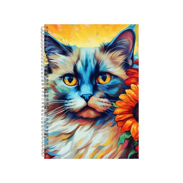 Orange Sunflower Birman Cat Neon Notebook Gift Idea A4 Notepad Pad 75