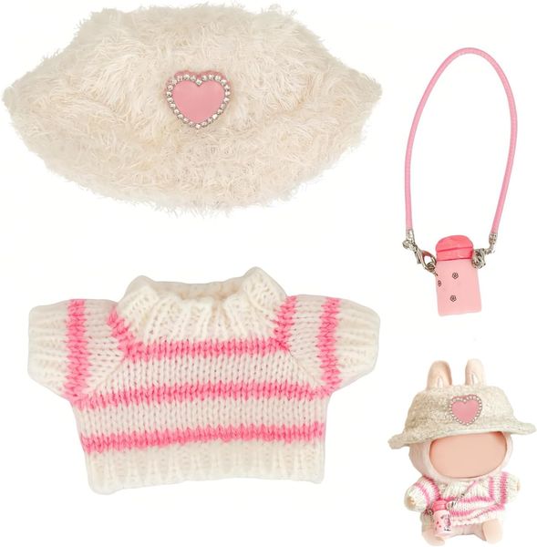 3-Piece Doll Clothes Outfit Set for Labubu 17cm Pink